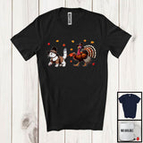 MacnyStore - Turkey Walking With Cat; Humorous Thanksgiving Turkey Fall Leaves; Family Group T-Shirt