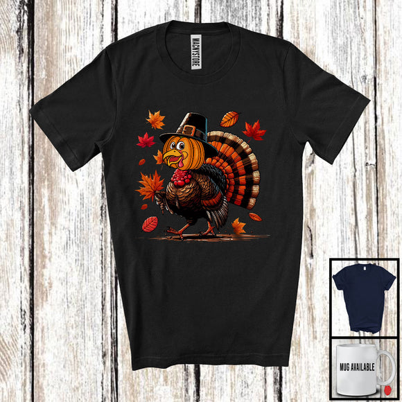 MacnyStore - Turkey With Pumpkin Face; Awesome Thanksgiving Fall Leaves Turkey; Autumn Pumpkin T-Shirt