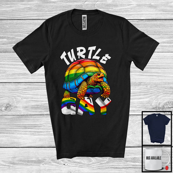 MacnyStore - Turtle Gay, Humorous LGBTQ Pride Turtle Lover, Rainbow Flag Gym Fitness Animal Lover T-Shirt