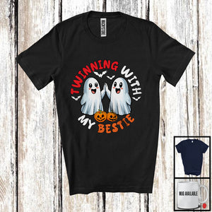 MacnyStore - Twinning With My Bestie; Humorous Halloween Costume Twin Boo Ghost; Friends Family Group T-Shirt