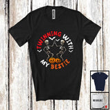 MacnyStore - Twinning With My Bestie; Humorous Halloween Costume Twin Skeleton; Friends Family Group T-Shirt