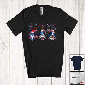 MacnyStore - USA, Lovely 4th Of July Three American Flag Gnomes Gnomies Lover, Fireworks Patriotic Group T-Shirt