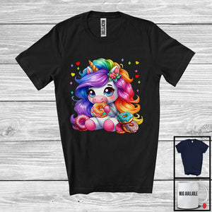 MacnyStore - Unicorn Eating Donut; Adorable Magical Unicorn Boys Girls Women; Donut Food Lover T-Shirt