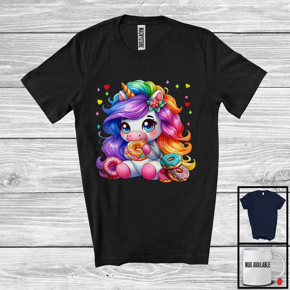 MacnyStore - Unicorn Eating Donut; Adorable Magical Unicorn Boys Girls Women; Donut Food Lover T-Shirt