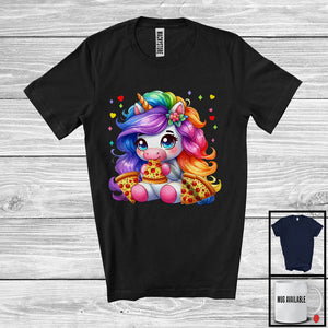 MacnyStore - Unicorn Eating Pizza; Adorable Magical Unicorn Boys Girls Women; Pizza Food Lover T-Shirt