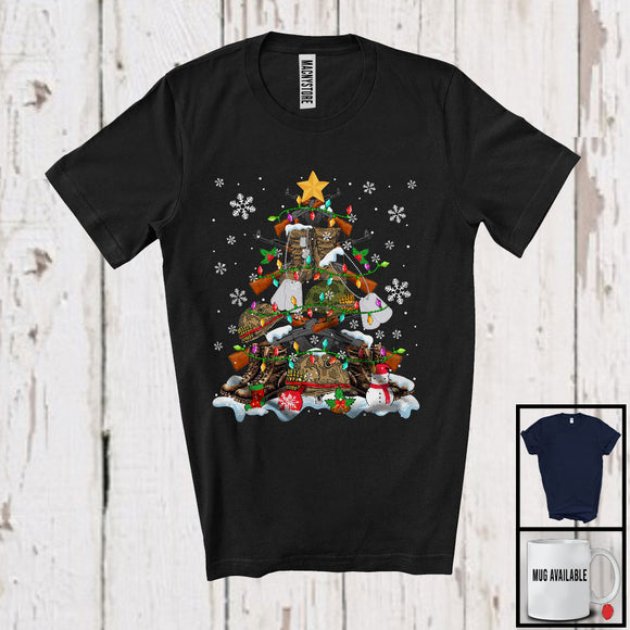 MacnyStore - Veteran Icon Christmas Tree; Amazing X-mas Lights Snowman Snowing; Veteran Solider Group T-Shirt