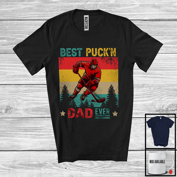 MacnyStore - Vintage Retro Best Puck'n Dad Ever, Proud Father's Day Hockey Dad Player, Sport Playing Team T-Shirt