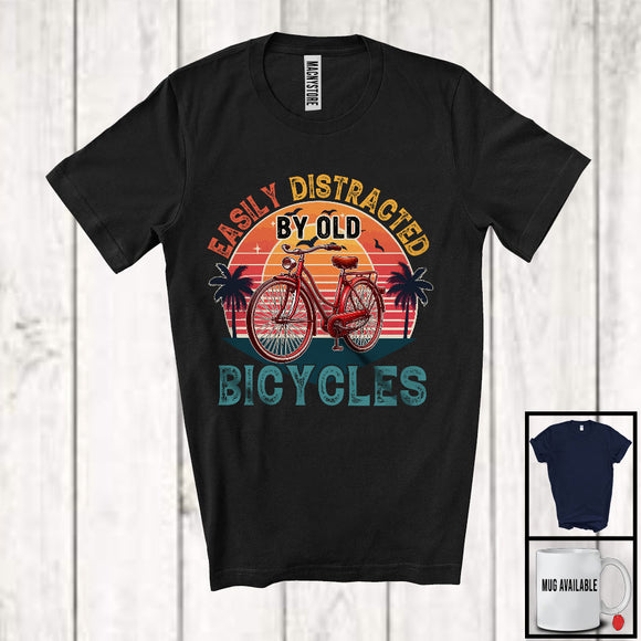 MacnyStore - Vintage Retro Easily Distracted By Old Bicycles, Humorous Classic Bicycle Lover, Family Group T-Shirt