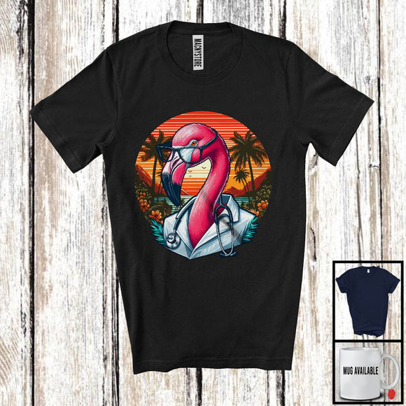 MacnyStore - Vintage Retro Flamingo Veterinarian; Humorous Flamingo Animal Glasses; Family Group T-Shirt