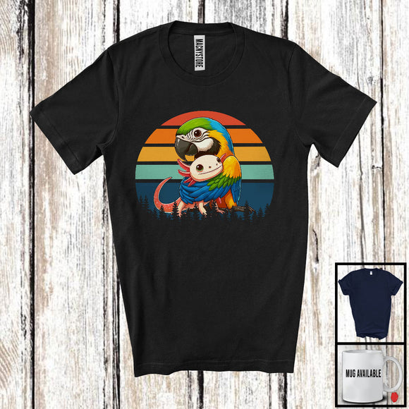 MacnyStore - Vintage Retro Macaw Hugging Axolotl, Lovely Axolotl Owner Animal Lover, Zoo Keeper Group T-Shirt