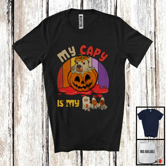 MacnyStore - Vintage Retro My Capybara Is My Boo; Creepy Halloween Costume Santa Animal; Family T-Shirt