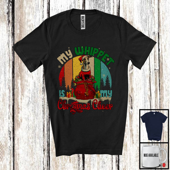 MacnyStore - Vintage Retro My Whippet Is My Christmas Cheer; Cheerful X-mas Santa Animal; Family T-Shirt