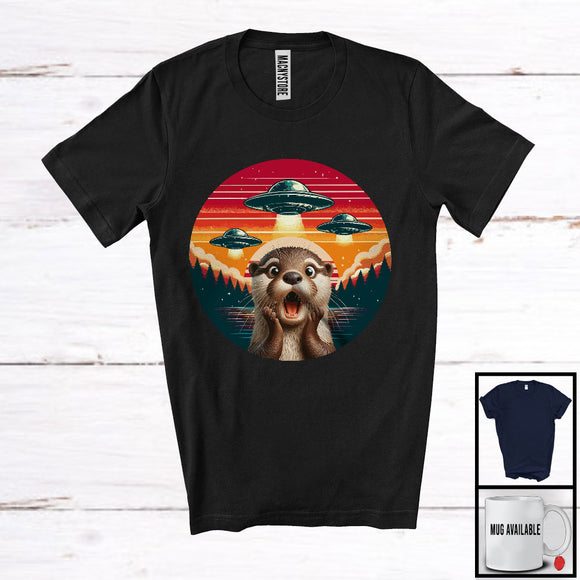 MacnyStore - Vintage Retro Otter UFOs; Adorable Animal Lover UFO Aliens; Matching Family Group T-Shirt