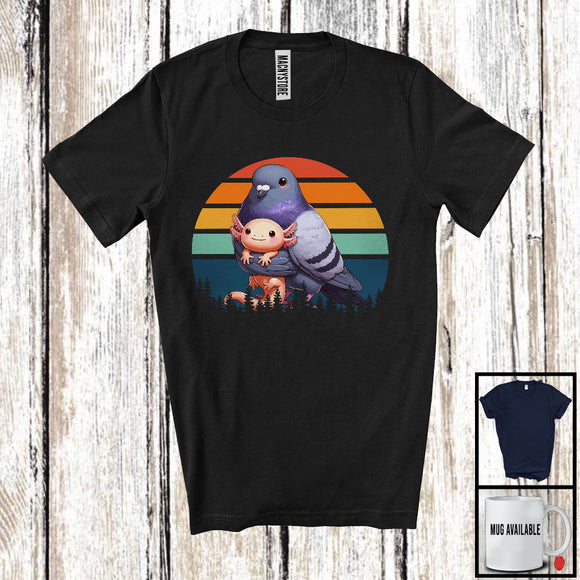 MacnyStore - Vintage Retro Pigeon Hugging Axolotl, Lovely Axolotl Owner Animal Lover, Zoo Keeper Group T-Shirt