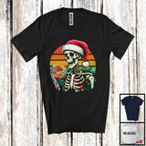 MacnyStore - Vintage Retro Santa Skeleton With Donut; Sarcastic Christmas Food Lover; X-mas Eating Team T-Shirt