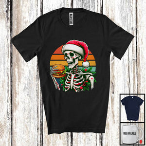 MacnyStore - Vintage Retro Santa Skeleton With Hamburger; Sarcastic Christmas Food; X-mas Eating Team T-Shirt