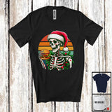 MacnyStore - Vintage Retro Santa Skeleton With Hamburger; Sarcastic Christmas Food; X-mas Eating Team T-Shirt