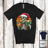 MacnyStore - Vintage Retro Santa Skeleton With Pizza; Sarcastic Christmas Food Lover; X-mas Eating Team T-Shirt