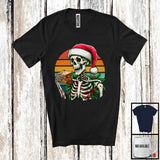 MacnyStore - Vintage Retro Santa Skeleton With Sandwich; Sarcastic Christmas Food Lover; X-mas Eating Team T-Shirt