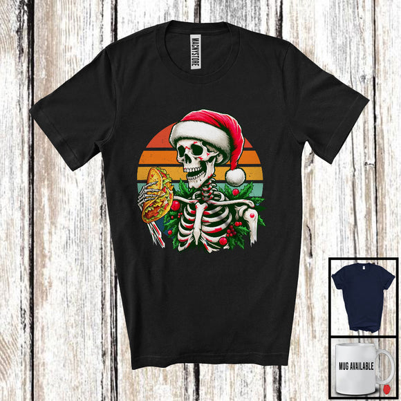 MacnyStore - Vintage Retro Santa Skeleton With Taco; Sarcastic Christmas Food Lover; X-mas Eating Team T-Shirt