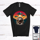 MacnyStore - Vintage Retro Sloth UFOs; Adorable Animal Lover UFO Aliens; Matching Family Group T-Shirt