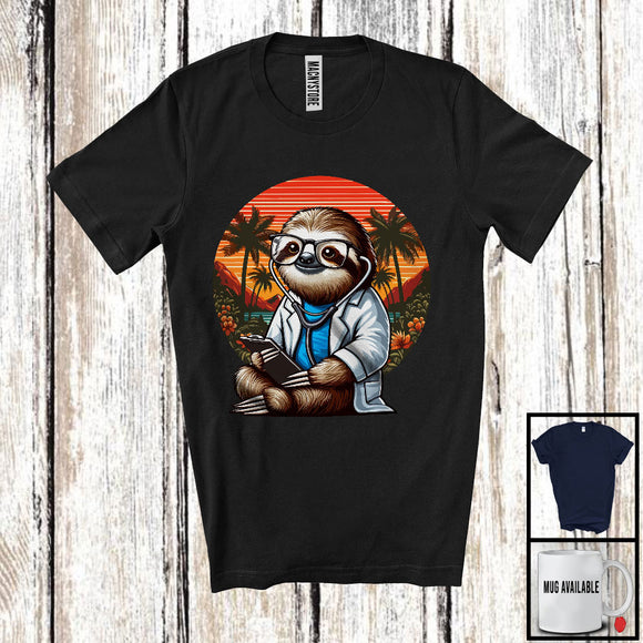 MacnyStore - Vintage Retro Sloth Veterinarian; Humorous Sloth Animal Glasses; Family Group T-Shirt