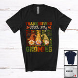 MacnyStore - Vintage Retro Thanksgiving With My Gnomies, Lovely Three Gnomes With Pumpkin Pie, Family Group T-Shirt