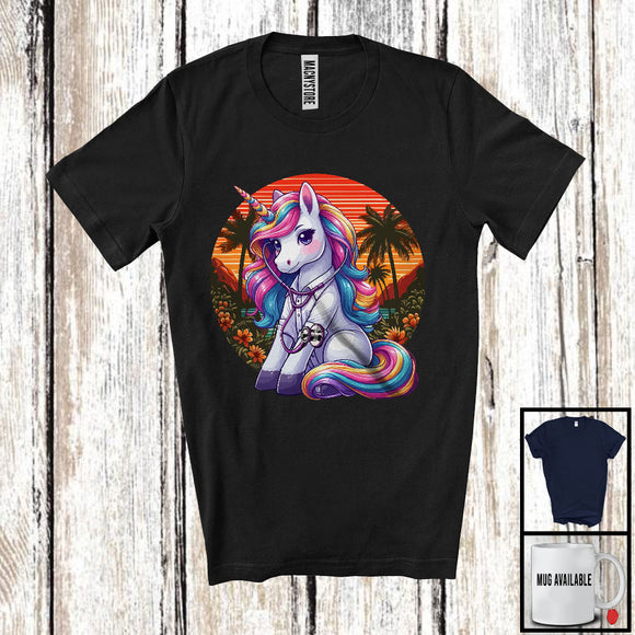 MacnyStore - Vintage Retro Unicorn Veterinarian; Humorous Unicorn Lover; Matching Family Group T-Shirt