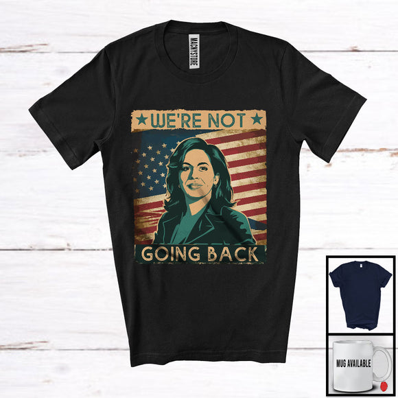MacnyStore - Vintage We're Not Going Back; Cool Vote For 2024 President Kamala; America US Flag Patriotic T-Shirt