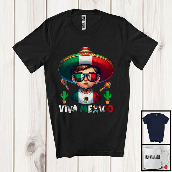 MacnyStore - Viva Mexico; Awesome Independence Day Boy Mexican Flag Sunglasses Sombrero; Family T-Shirt