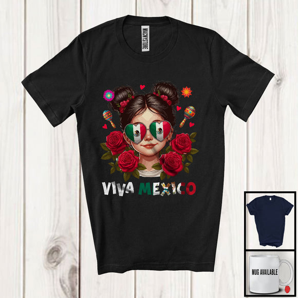 MacnyStore - Viva Mexico; Awesome Independence Day Girl Mexican Flag Flowers Sombrero; Family T-Shirt