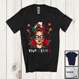 MacnyStore - Viva Mexico; Awesome Independence Day Women Mexican Flag Flowers Sombrero; Family T-Shirt