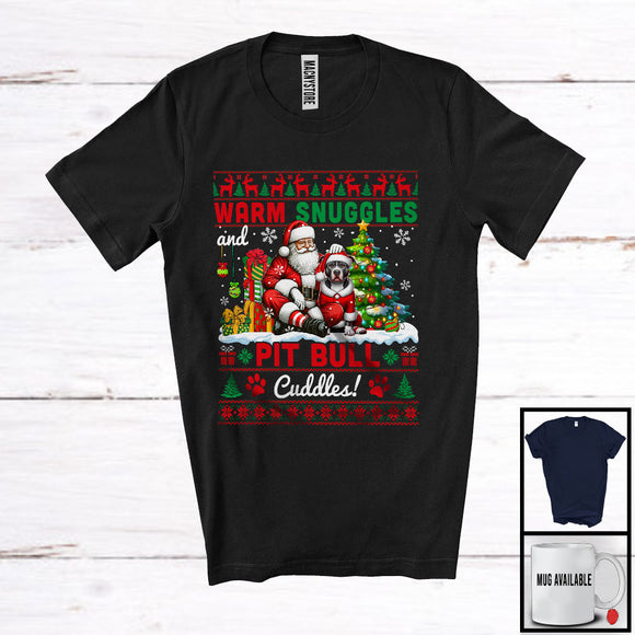 MacnyStore - Warm Snuggles And Pit Bull Cuddles, Joyful Christmas Santa Dog Owner, Sweater X-mas T-Shirt