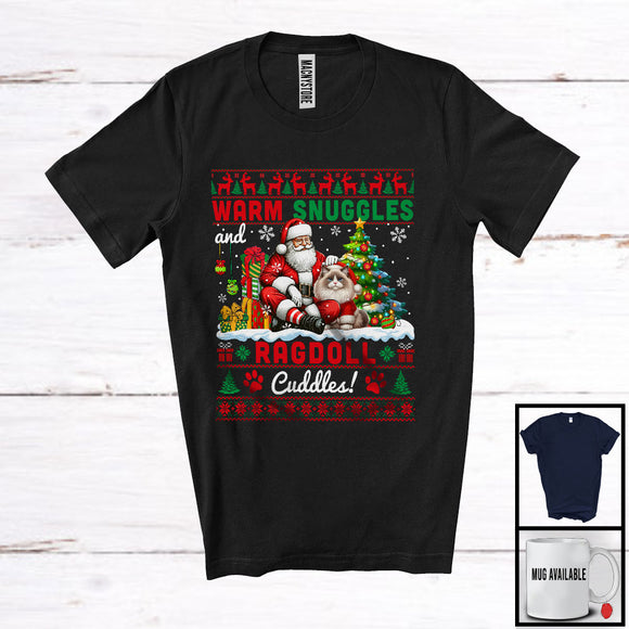 MacnyStore - Warm Snuggles And Ragdoll Cuddles, Joyful Christmas Santa Cat Owner, Sweater X-mas T-Shirt