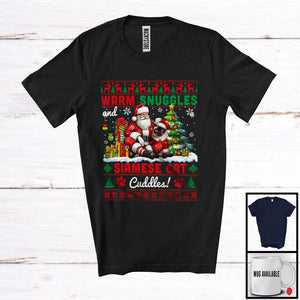 MacnyStore - Warm Snuggles And Siamese Cat Cuddles, Joyful Christmas Santa Cat Owner, Sweater X-mas T-Shirt