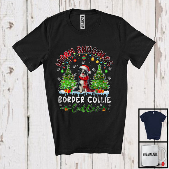 MacnyStore - Warm Snuggles Border Collie Cuddles; Fantastic Christmas Tree Plaid Santa Dog; X-mas Snowing T-Shirt