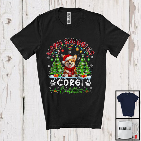 MacnyStore - Warm Snuggles Corgi Cuddles; Fantastic Christmas Lights Tree Plaid Santa Dog; X-mas Snowing T-Shirt