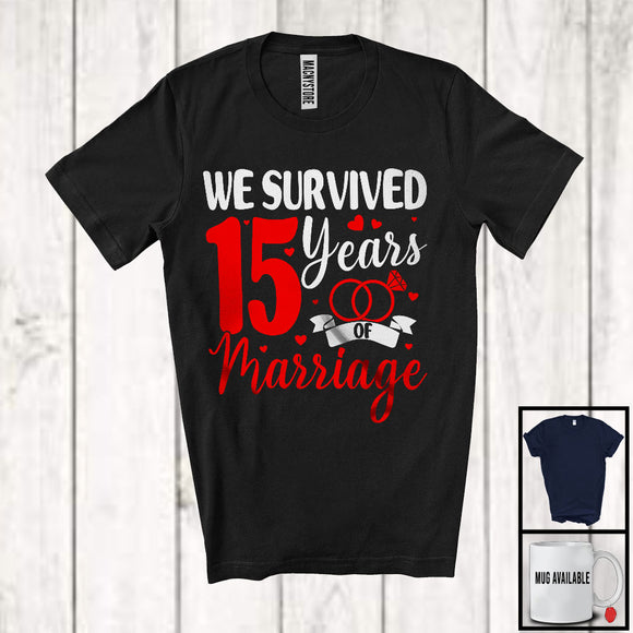 MacnyStore - We Survived 15 Years Of Marriage, Humorous 15th Wedding Anniversary Rings, Couple Family T-Shirt