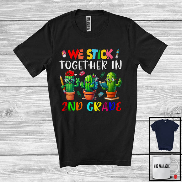 MacnyStore - We Stick Together In 2nd Grade, Adorable Back To School First Day Three Cactus, Students Teacher T-Shirt