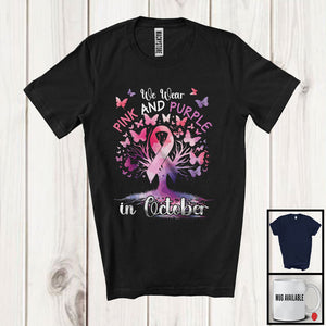 MacnyStore - We Wear Pink Purple In October; Lovely Domestic Violence Breast Cancer; Butterflies Ribbon Tree T-Shirt