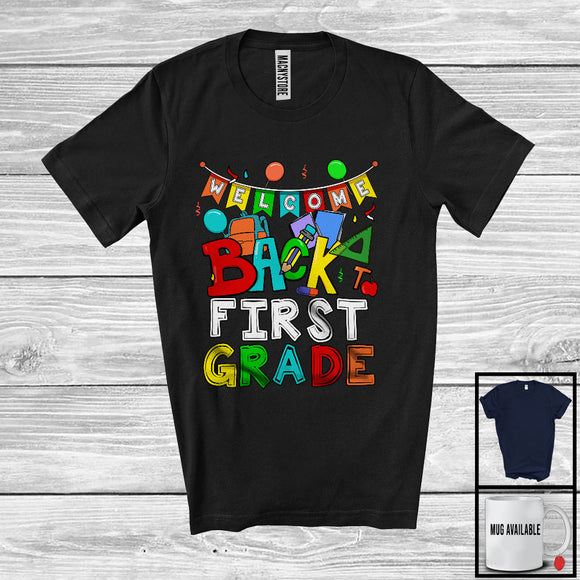 MacnyStore - Welcome Back To First Grade, Colorful Back To School Things Last Day, Student Teacher Group T-Shirt