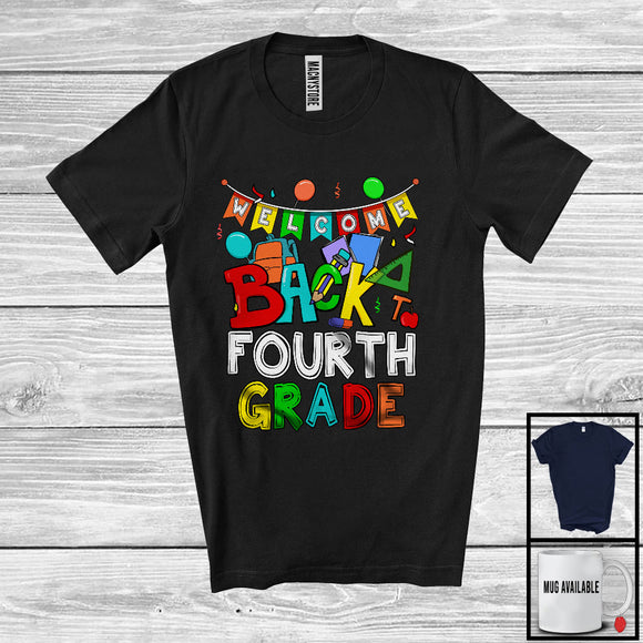 MacnyStore - Welcome Back To Fourth Grade, Colorful Back To School Things Last Day, Student Teacher Group T-Shirt