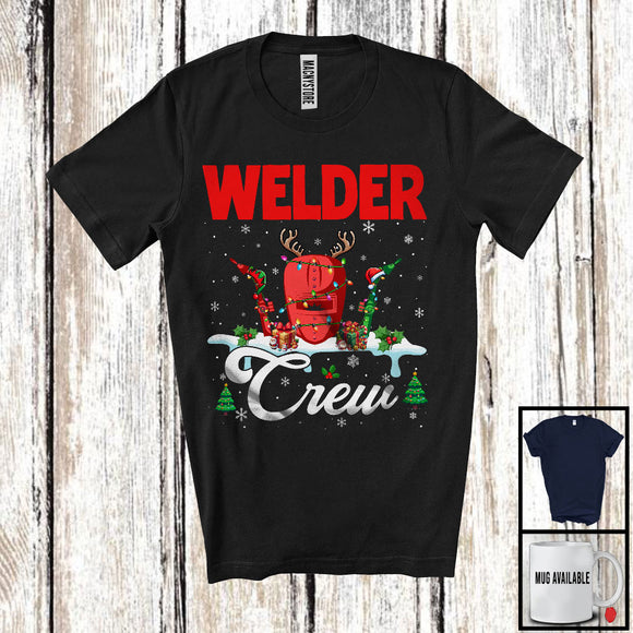 MacnyStore - Welder Crew; Cheerful Christmas Three Santa Elf Reindeer Jobs Tools; Proud Careers T-Shirt