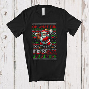 MacnyStore - What Fun It Is To Play; Joyful Christmas Santa Playing Baseball Player; Sweater Sport Team T-Shirt