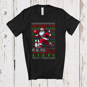 MacnyStore - What Fun It Is To Play; Joyful Christmas Santa Playing Bowling Player; Sweater Sport Team T-Shirt