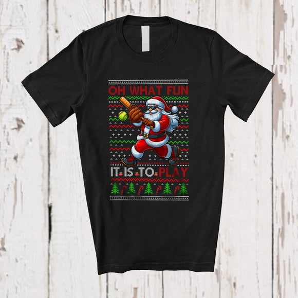 MacnyStore - What Fun It Is To Play; Joyful Christmas Santa Playing Softball Player; Sweater Sport Team T-Shirt