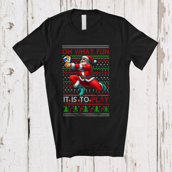 MacnyStore - What Fun It Is To Play; Joyful Christmas Santa Playing Volleyball Player; Sweater Sport Team T-Shirt