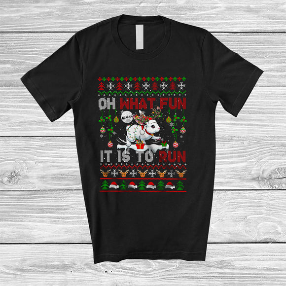 MacnyStore - What Fun It Is To Run; Fantastic Christmas Sweater Santa Bunny; X-mas Lights Running Runner T-Shirt