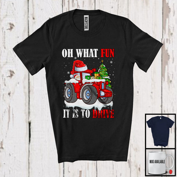 MacnyStore - What Fun To Drive; Joyful Christmas Moon Santa Tractor Driver; X-mas Family Group T-Shirt