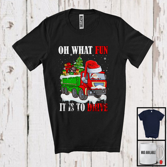 MacnyStore - What Fun To Drive; Joyful Christmas Moon Santa Truck Driver; X-mas Family Group T-Shirt